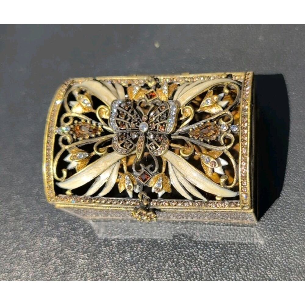 Jay Strongwater Butterfly‎ Trinket Box Enameled Crystals Golden, READ